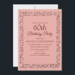 Elegant Pink Glitter Sparkle Women 60th Birthday Invitation<br><div class="desc">Elegant, modern, and trendy sparkly pink glitter and burgundy text 60th birthday party invitation for women. These stylish invitations have an elegant script font and a sparkly pink glitter frame. Text, font, and background colour are completely customisable with Zazzle's design tool so if you want to change your font and...</div>