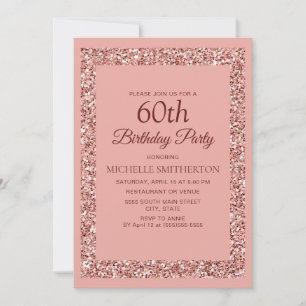 Elegant Pink Glitter Sparkle Women 60th Birthday Invitation