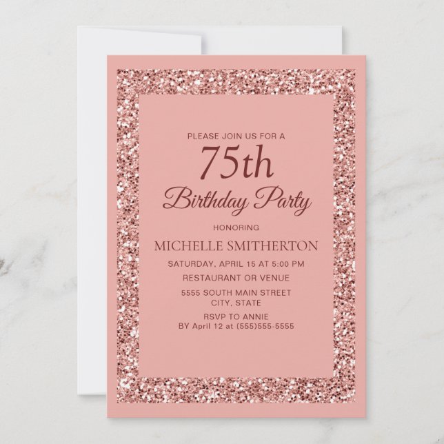 Elegant Pink Glitter Sparkle Women 75th Birthday  Invitation (Front)