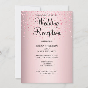 Elegant Pink Glitter Wedding Reception  Invitation
