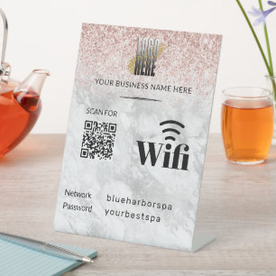 Elegant Pink Glitter Wifi QR Code Logo Pedestal Sign