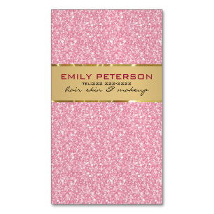 Elegant Pink Glitter With Gold Accents Magnetic Business Card
