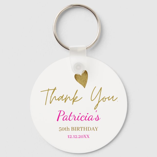 Elegant Pink Gold 50th Birthday Thank You  Favours Key Ring (Front)