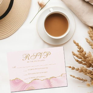 Elegant Pink Gold Agate Bat Mitzvah Party RSVP Card