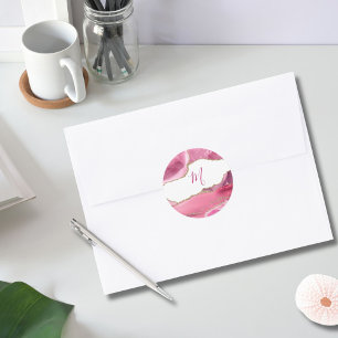 Elegant Pink & Gold Agate Stone Wedding Classic Classic Round Sticker