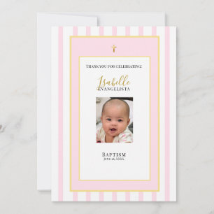 Elegant Pink Gold Baptism Thank You Card