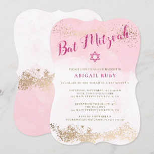 Elegant Pink & Gold Bat Mitzvah Invitation
