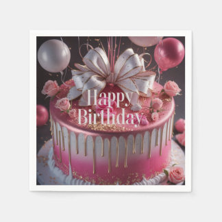 Elegant Pink & Gold Birthday Cake Design Napkin