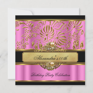 Elegant Pink Gold Black Damask Pearl Party Invitation