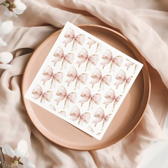 Elegant Pink Gold Bow Pattern Baby Shower Girl  Napkin (Creator Uploaded)