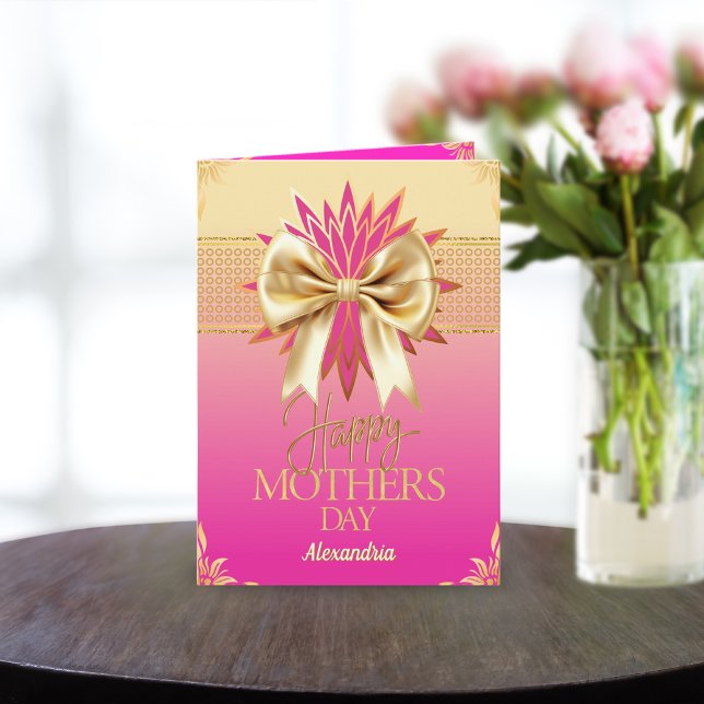 Elegant Pink & Gold Bow Sister's Mother's Day  Holiday Card (Creator Uploaded)