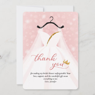 Elegant Pink & Gold Bridal Shower Wedding Dress Thank You Card