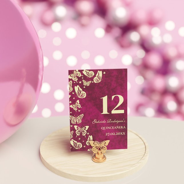 Elegant Pink Gold Butterflies Quinceañera Seating Table Number (Elegant Pink Gold Butterflies Quinceañera Seating Table Number)