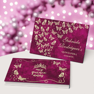 Elegant Pink Gold Butterfly Mis Quince Quinceañera Guest Book