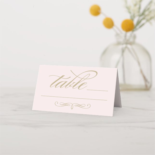 Elegant Pink Gold Calligraphy Script Wedding Table Place Card (Front)