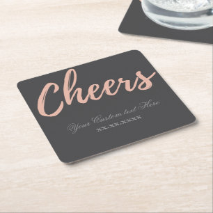 Elegant Pink Gold Cheer Festive Party Decor Square Paper Coaster