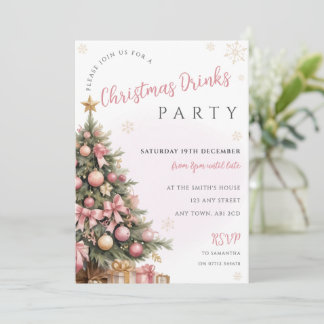 Elegant Pink Gold Christmas Tree Party Invitation