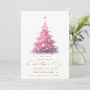 Elegant Pink Gold Christmas Tree Winter Invitation