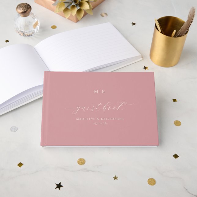 Elegant Pink Gold Confetti Guest Book (Front Open)