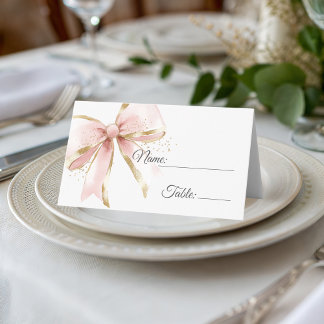 Elegant Pink & Gold Coquette Bow  Place Card