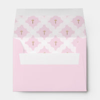 Elegant Pink Gold Cross Circle Pattern Baptism