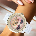 Elegant Pink & Gold Crown Eyelashes  Watch<br><div class="desc">A stylish and sophisticated timepiece designed for those who love beauty, fashion, and glam. Featuring a shimmering crown and delicate eyelash details, this watch is perfect for anyone who appreciates elegant accessories with a touch of sparkle. Whether you're a beauty professional, a fashion-forward trendsetter, or someone looking for a unique...</div>