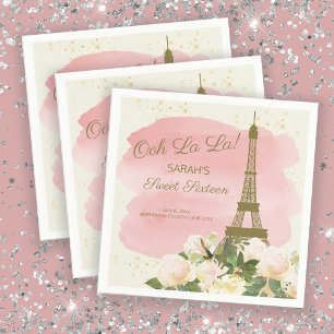 Elegant Pink Gold Eiffel Tower Paris Sweet 16 Napkin