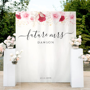 Elegant Pink Gold Floral Bridal Shower Backdrop Tapestry