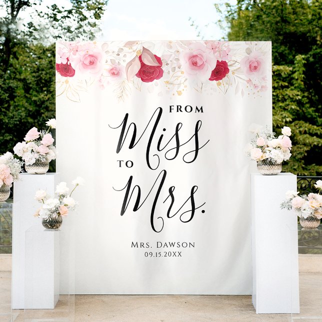 Elegant Pink & Gold Floral Bridal Shower Backdrop Tapestry (Creator Uploaded)