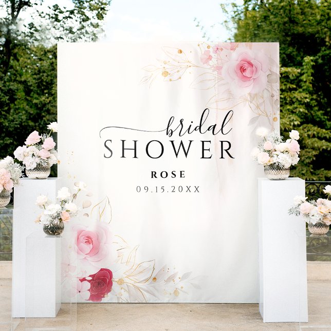 Elegant Pink Gold Floral Bridal Shower Backdrop Tapestry (Creator Uploaded)