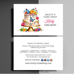 Elegant Pink Gold Floral Butterfly Cake Bakery Business Card