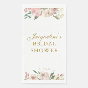 Elegant Pink Gold Floral Customised Bridal Shower Napkin