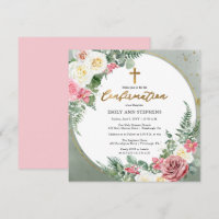 Elegant Pink | Gold Floral Frame Girl Confirmation