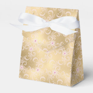 Elegant Pink Gold Floral Lace Bridal Shower Favour Box