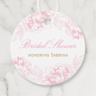 Elegant Pink Gold Floral Peony Bridal Shower Favour Tags