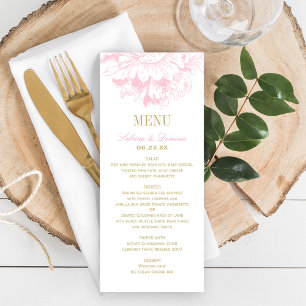 Elegant Pink Gold Floral Peony Wedding Dinner Menu