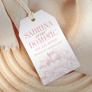Elegant Pink Gold Floral Peony Wedding Favour Gift Tags