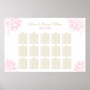 Elegant Pink Gold Floral Peony Wedding Seating Poster