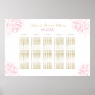 Elegant Pink Gold Floral Peony Wedding Seating Poster