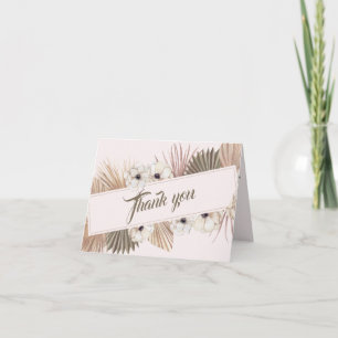 Elegant Pink Gold Floral Photo Wedding Thank You Card