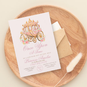 Elegant Pink Gold Floral Princess 1st Birthday Invitation