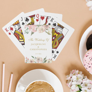 Elegant Pink Gold Floral Wedding Personalised Playing Cards
