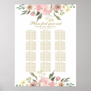 Elegant Pink Gold Floral Wedding Seating Chart