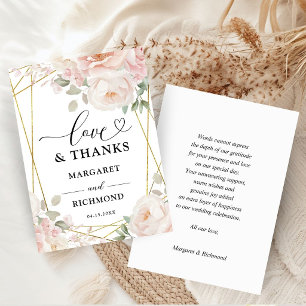 Elegant Pink & Gold Floral Wedding Thank You Card