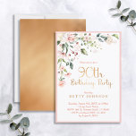 Elegant Pink & Gold Floral Woman's 90th Birthday Invitation<br><div class="desc">Modern,  elegant woman's 90th birthday party invitation featuring a beautiful pink watercolor floral motif in the top corner,  with "90th Birthday Party" and the back of the card in faux matte gold foil,  and the name in matching gold coloured text. Bordered in pink. Copyright Elegant Invites,  all rights reserved.</div>