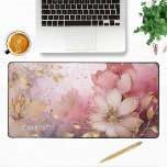 Elegant Pink Gold Flowers Modern Personalised Name Desk Mat<br><div class="desc">Elegant Pink Gold Flowers Modern Personalised Name Desk Mat features pretty pink and gold flowers with your personalised name in a simple modern script. Perfect gift for family and friends for birthday, Christmas, Mother's Day, Grandparents, brother, sister, wife, partner, best friends, work colleagues and more. Designed by ©Evco Studio www.zazzle.com/store/evcostudio...</div>
