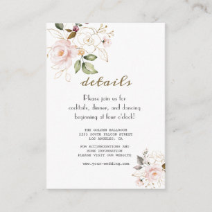 Elegant Pink Gold Flowers Wedding Details Enclosure Card