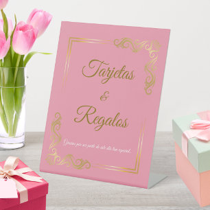 Elegant Pink Gold Frame Quinceanera Cards & Gifts Pedestal Sign