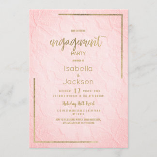 Elegant pink gold french floral lace Engagement  Invitation