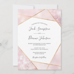 Elegant Pink & Gold Geometic Wedding Invitation